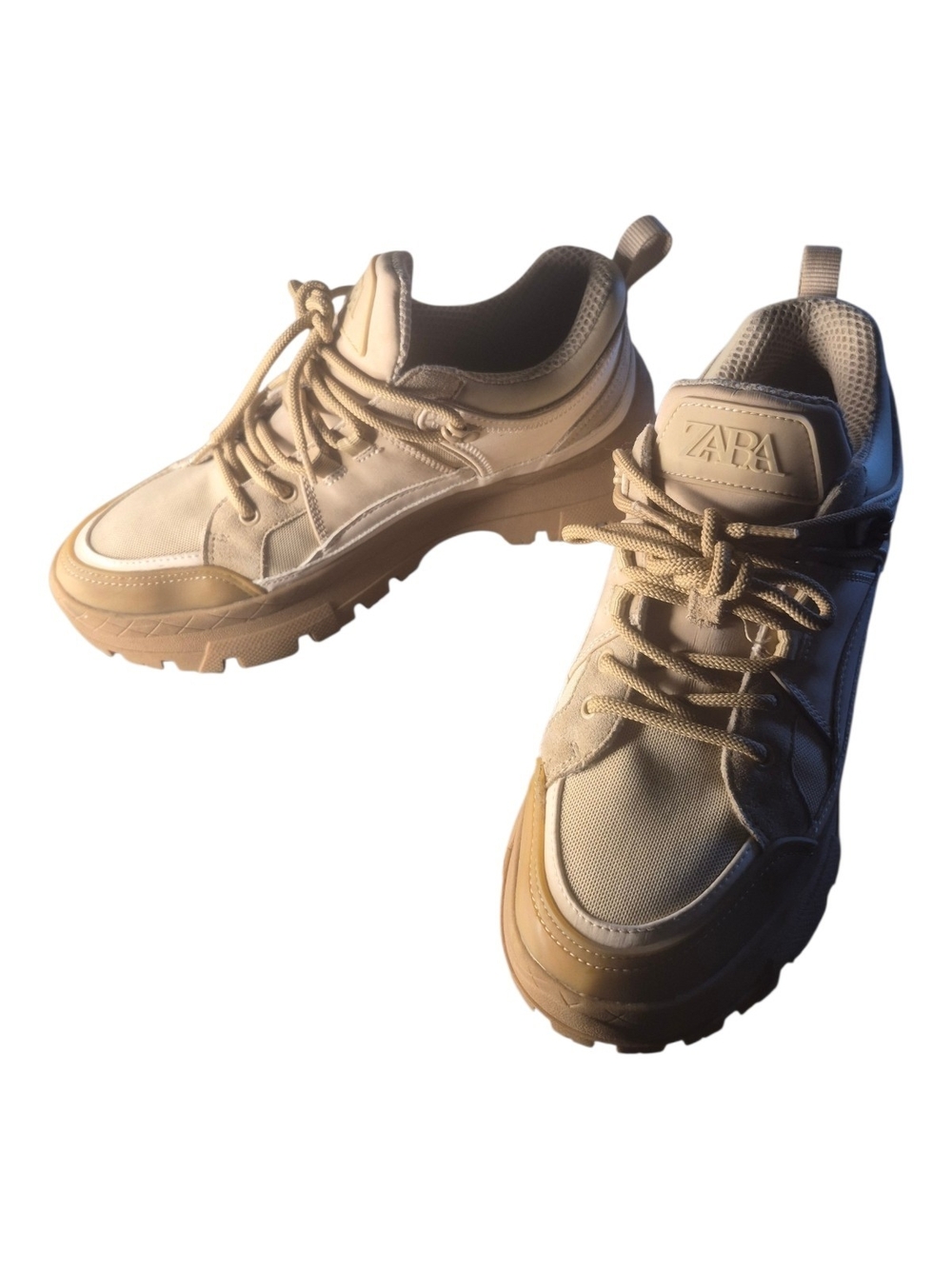 Zara beige combination track sole lace-up trainers Size 10